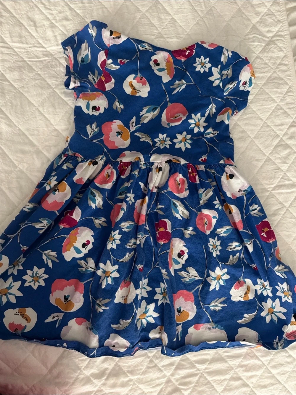 TEA collection Girls Blue Floral Cotton Dress with Pink & White Blooms